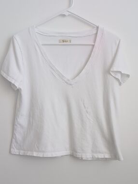 Madewell Cropped V-neck T-shirt White Size Small